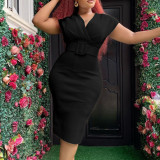 Large V-neck waistband style commuter dress