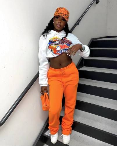 Printed long sleeve high waist loose sweater suit