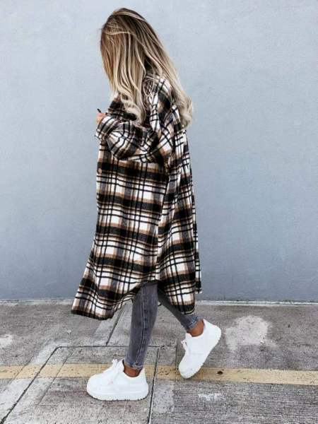 Fashion new style lengthened plaid shirt women's coat