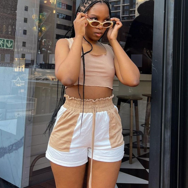 Color contrast sanitary pants with elastic waist casual shorts