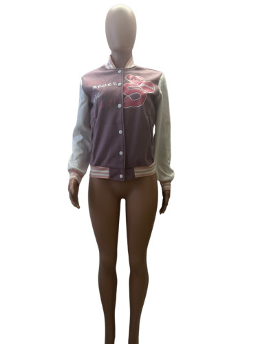 NEW COLOUR BLOCK JACKET 2PK LETTERPRINT BOMBER SLEEK TOP