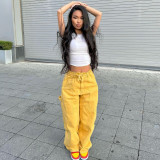 Pants Elastic waist pocket waist rope casual pants