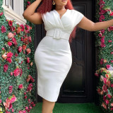 Large V-neck waistband style commuter dress