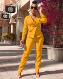 Lapel double row button coat casual straight trousers suit