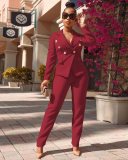 Lapel double row button coat casual straight trousers suit