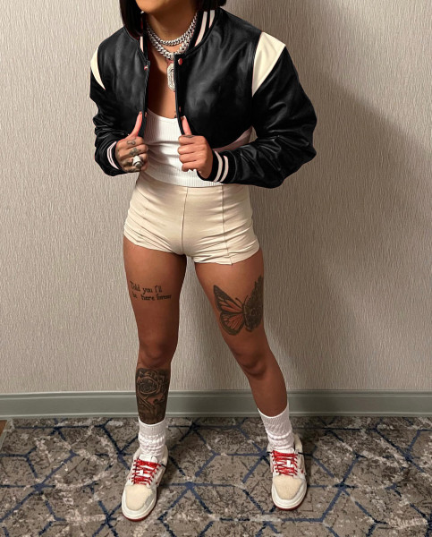 Super Short Baseball Uniform Women's Leather Jacket Small Coat DN8690