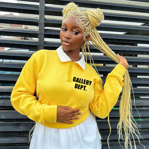 Autumn and winter sweater zipper lapel long sleeve letter street women's wear