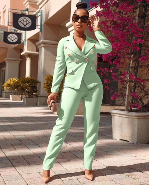Lapel double row button coat casual straight trousers suit