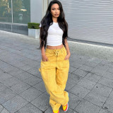 Pants Elastic waist pocket waist rope casual pants