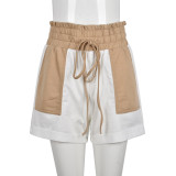 Color contrast sanitary pants with elastic waist casual shorts