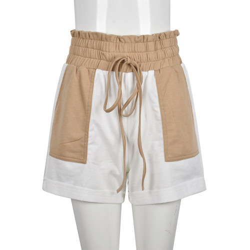 Color contrast sanitary pants with elastic waist casual shorts