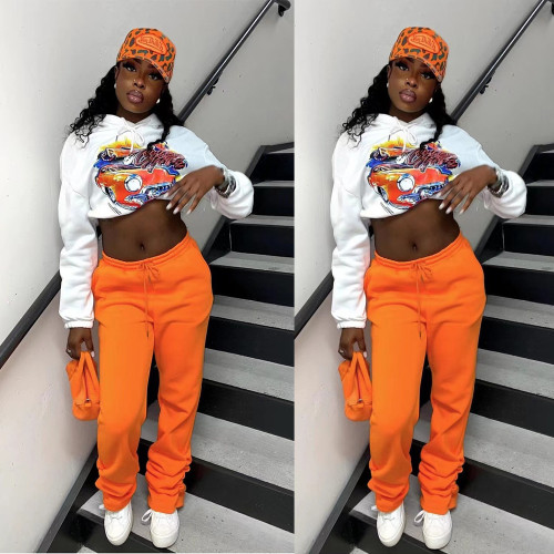 Printed long sleeve high waist loose sweater suit