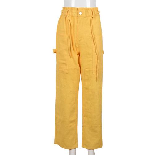 Pants Elastic waist pocket waist rope casual pants