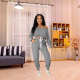Multicolor off-the-shoulder strappy padded loose ribbed two-piece