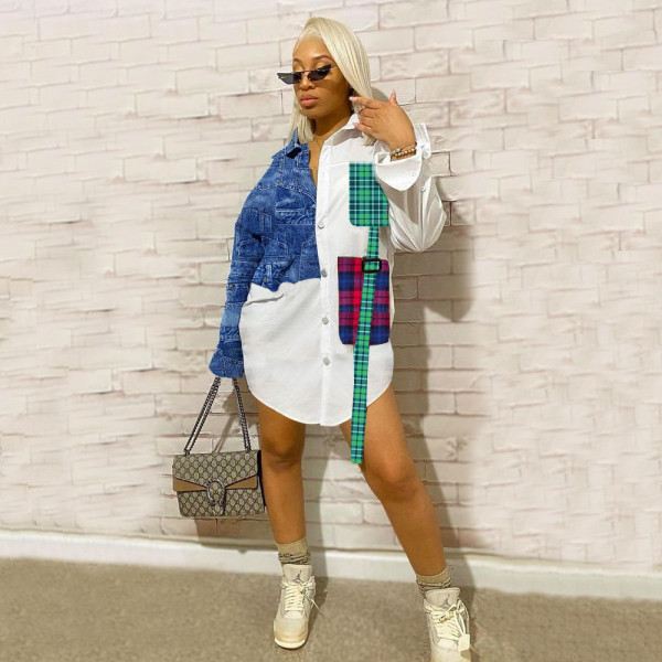 Patchwork Shirt Dress Fashion Denim Shirt Sexy Dress