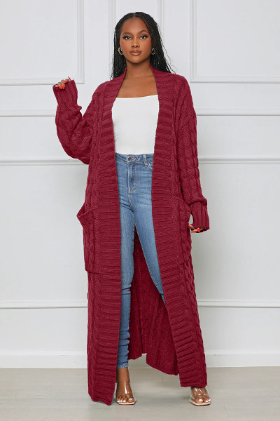 Loose Knit Cardigan Lazy Wind Pocket Long Twist Sweater Jacket