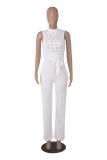 Women's Sexy Solid Color Sleeveless Round Neck One Piece Wide Leg Pants