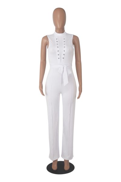 Women's Sexy Solid Color Sleeveless Round Neck One Piece Wide Leg Pants
