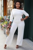 Solid Zip Slant-Shoulder Straight Jumpsuit