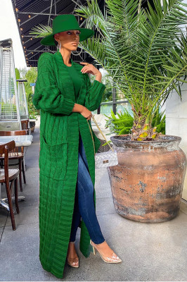Loose Knit Cardigan Lazy Wind Pocket Long Twist Sweater Jacket