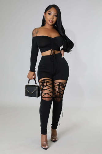 women's off shoulder top cutout trousers suit