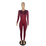 Solid Zip Plush Slim Fit Jumpsuit
