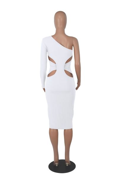 Oblique shoulder slim sexy long-sleeved single-sleeve temperament package hip dress