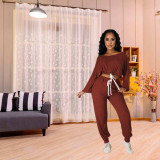 Multicolor off-the-shoulder strappy padded loose ribbed two-piece