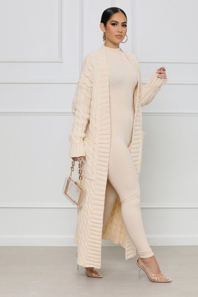 Loose Knit Cardigan Lazy Wind Pocket Long Twist Sweater Jacket