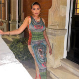 Sexy Mesh See-Through Contrast Paneling Skinny Sleeveless Long Dress
