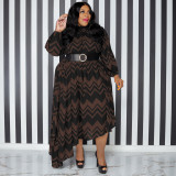 Striped Sleeve Belt Fashion Loose Plus Size Women's Dress
