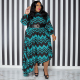 Striped Sleeve Belt Fashion Loose Plus Size Women's Dress