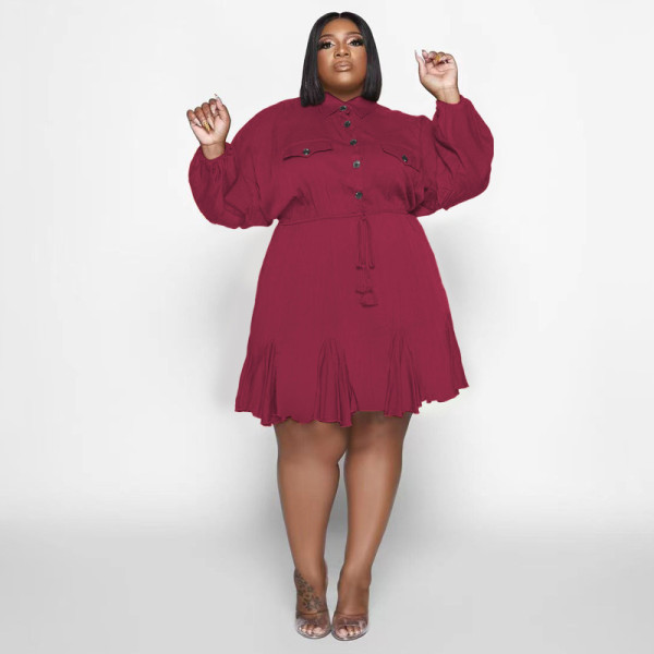 Lapel Fashion Sexy Large Swing Skirt Plus Size Women's Dress