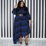 Striped Sleeve Belt Fashion Loose Plus Size Women's Dress