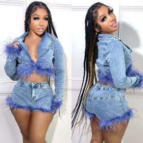 Casual Denim Suit Raw Edge Fashion Denim Suit