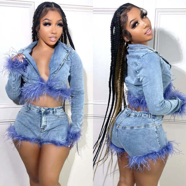Casual Denim Suit Raw Edge Fashion Denim Suit