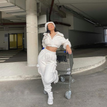 Plush Long Sleeve Trousers Cargo Style With Pockets Casual Two-piece Set Plush Long Sleeve Trousers Cargo Style With Pockets Casual Two-piece Set