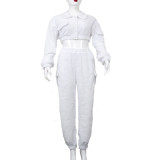 Plush Long Sleeve Trousers Cargo Style With Pockets Casual Two-piece Set