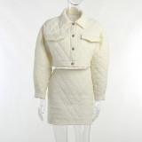 Breasted Lapel Long Sleeve Padded Jacket Top Diamond Casual Solid Color Skirt