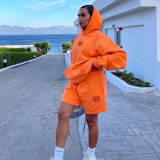 Solid Embroidered Loose Sweatshirt Drawstring Shorts Set