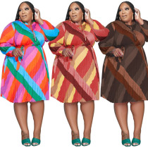 Striped Belted Fashion Loose Plus Size Women's Dress