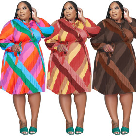 Striped Belted Fashion Loose Plus Size Women's Dress