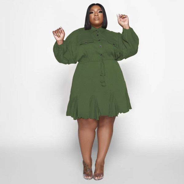 Lapel Fashion Sexy Large Swing Skirt Plus Size Women's Dress