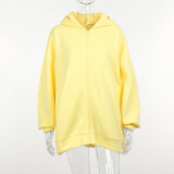 Solid Color Hooded Sweatshirt Long Sleeve Pullover Loose Top