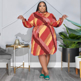 Striped Belted Fashion Loose Plus Size Women's Dress