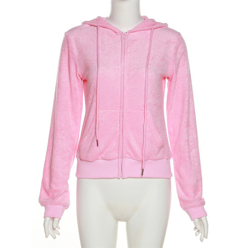 Women's fashion hooded zipper slim casual cardigan coat