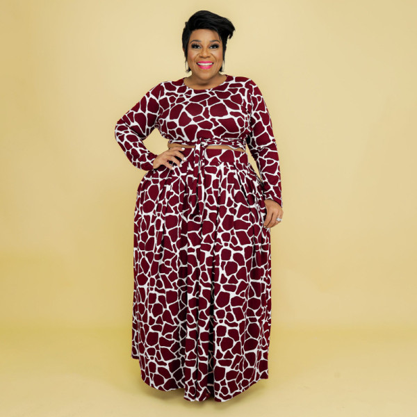 Printed Fashion Casual Suit Plus Size Women's Two Piece Set