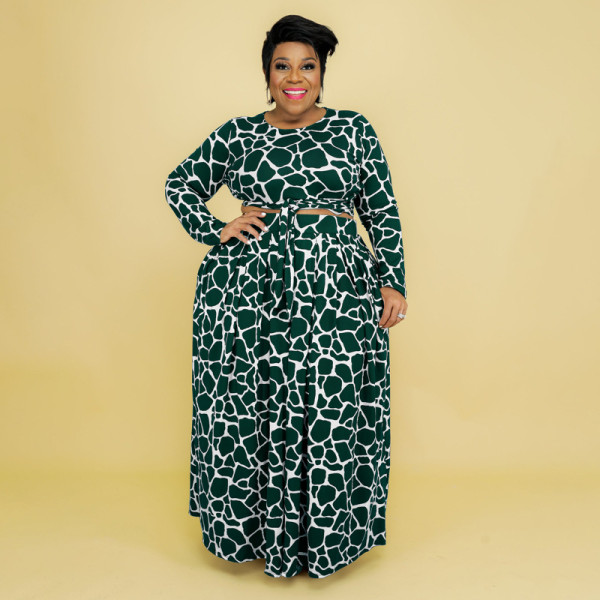 Printed Fashion Casual Suit Plus Size Women's Two Piece Set