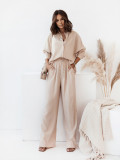 Long Sleeve Top Loose Wide Leg Pants Two Piece Set