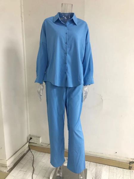 Long Sleeve Top Loose Wide Leg Pants Two Piece Set